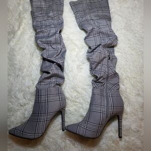 Steve Madden Gray Plaid Over the Knee Boots